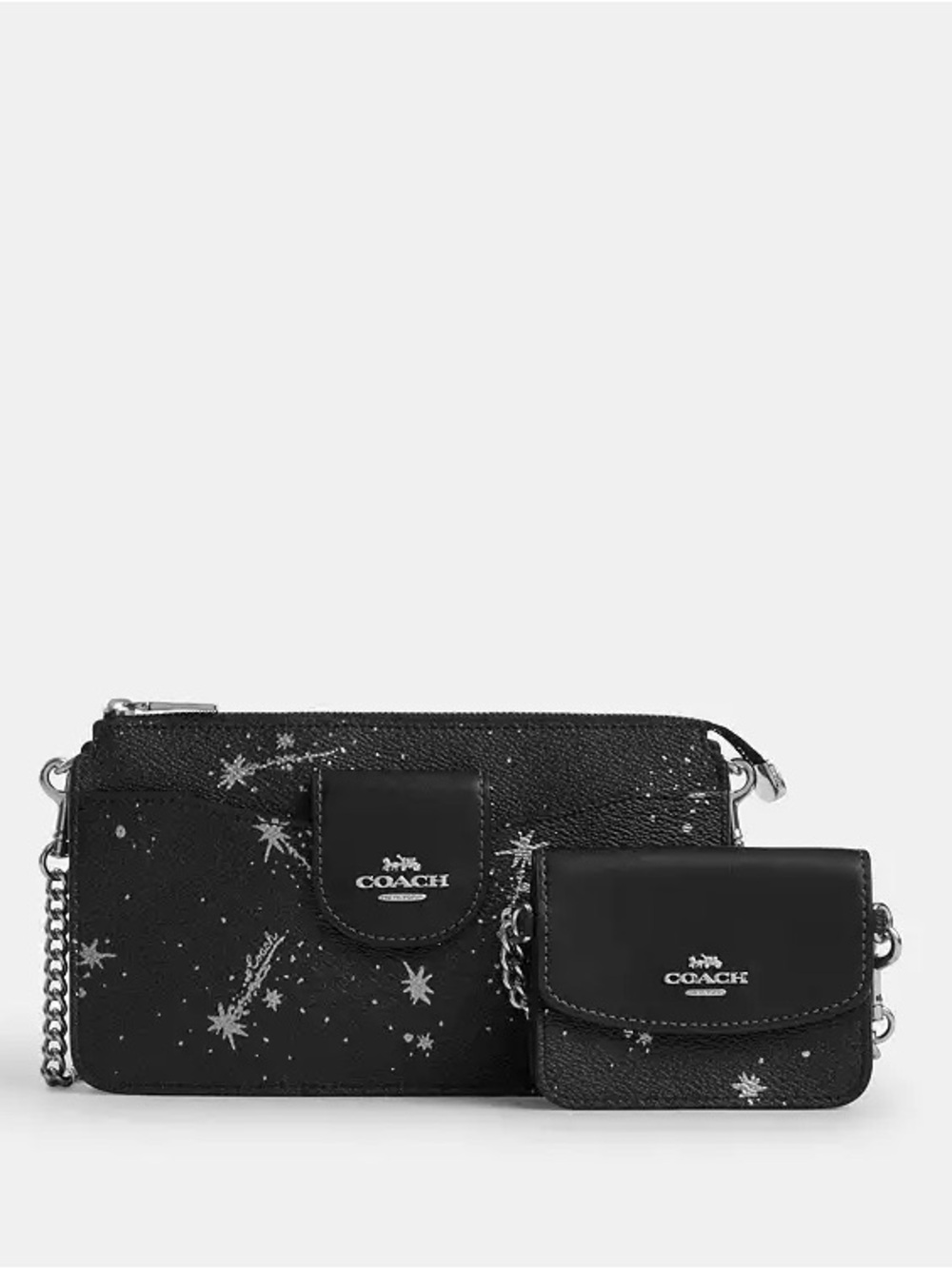 COACH Black Star-Print Leather crossbody & Mini Card Case Set